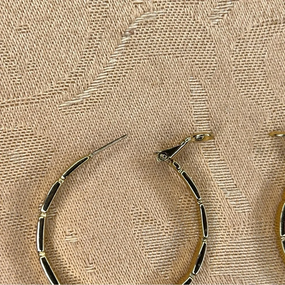 GOLD HOOP EARRINGS CLASSIC ELEGANT BAMBOO TEXTURED
